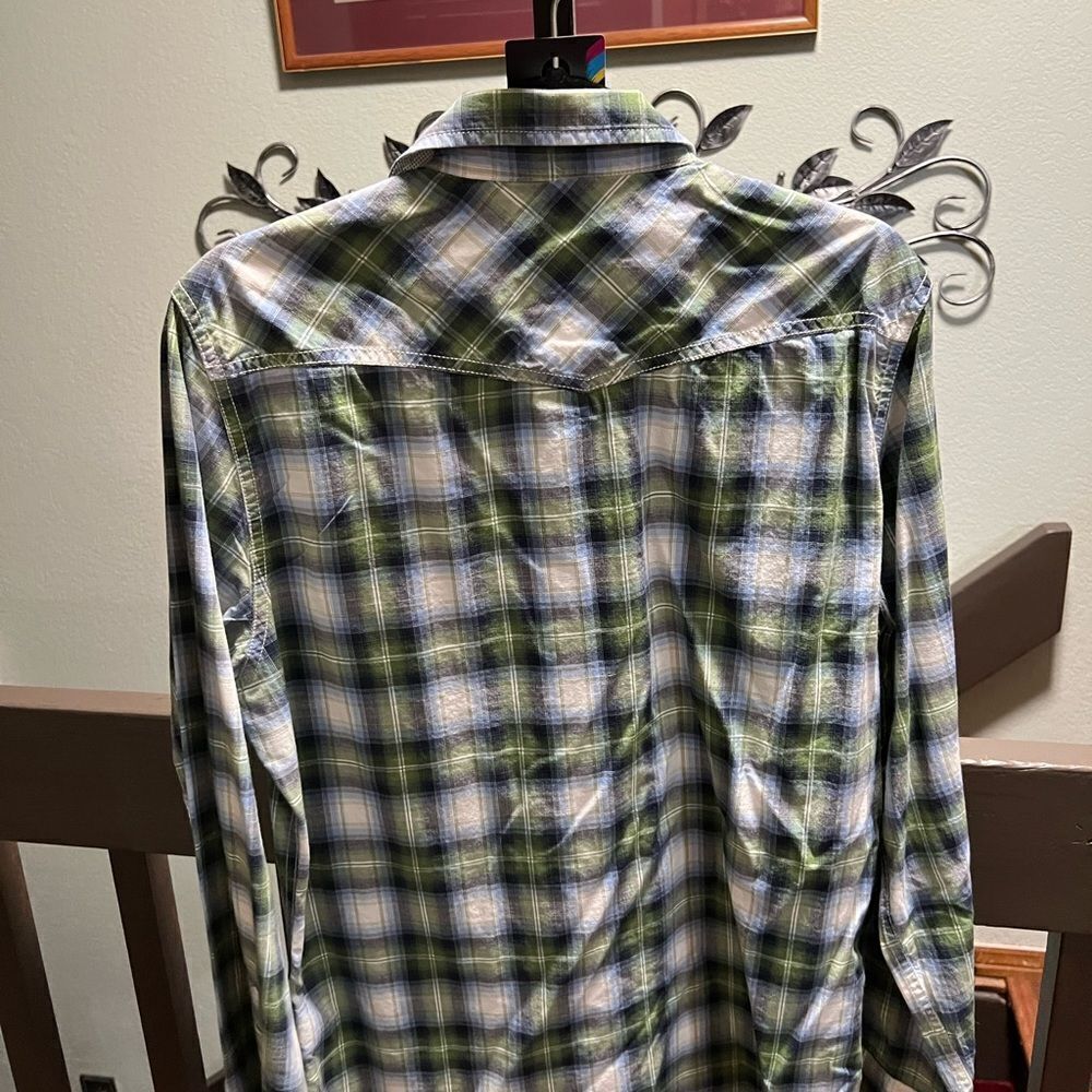EUC American Eagle Green Plaid Western Shirt Medium #278 - Picture 4 of 5